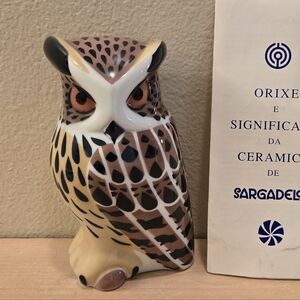 Sargadelos Gallery Eagle Owl Porcelain Figurine Statue Folk Art Spain Owl Decoe